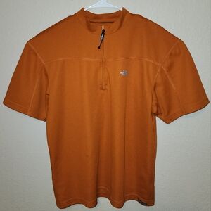 The North Face Men Short Sleeve Orange Sz L Vaporwick Collared 1/4 Zip